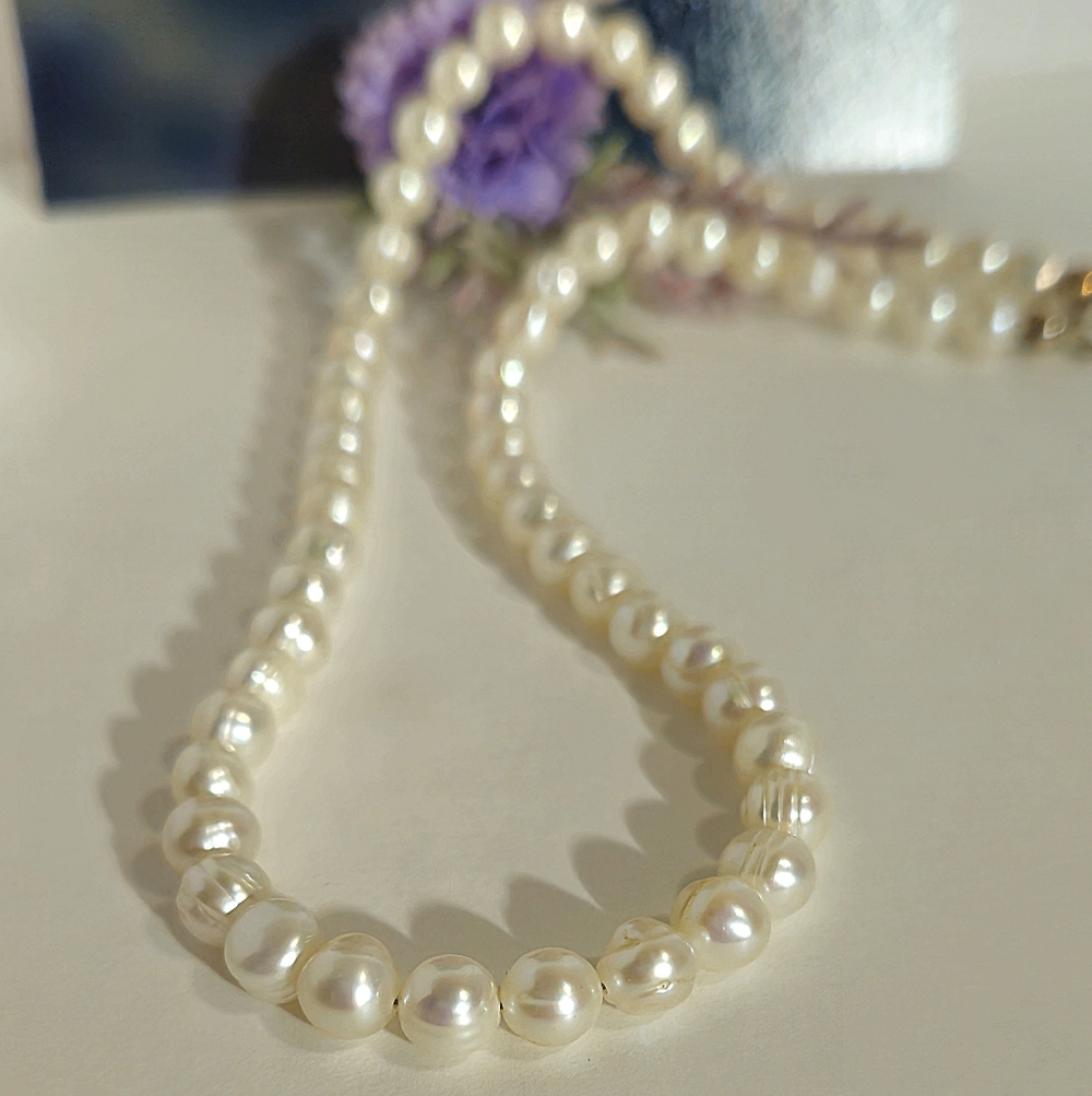 Vintage Handmade Genuine White Pearl Necklace Sterling Silver Clasp